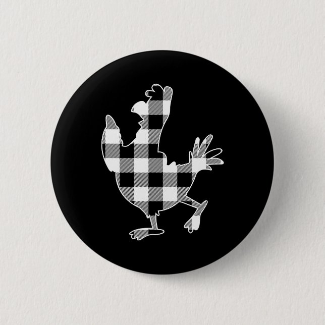 Bóton Redondo 5.08cm Chicken Black &amp; White Buffalo Xadrez Feliz Chr (Frente)