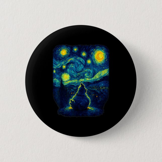 Bóton Redondo 5.08cm Chicken Starry Funny Night Van Gogh Farm Lover Gir (Frente)
