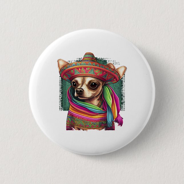 Bóton Redondo 5.08cm Chihuahua Mexico Cinco de Mayo Funny Dog (Frente)