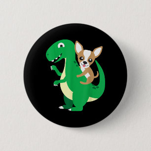 Bóton Redondo 5.08cm Chihuahua Montando Dinossauro T-Rex Dino Cachorro