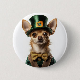 Bóton Redondo 5.08cm Chihuahua vestiu Rua de Leprechaun. Dia de Patrick