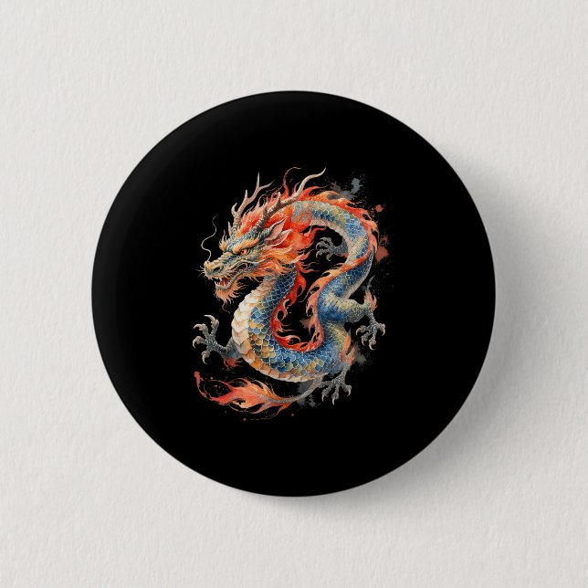 Bóton Redondo 5.08cm Chinese Dragon Asian Mythology Zodiac  (Frente)
