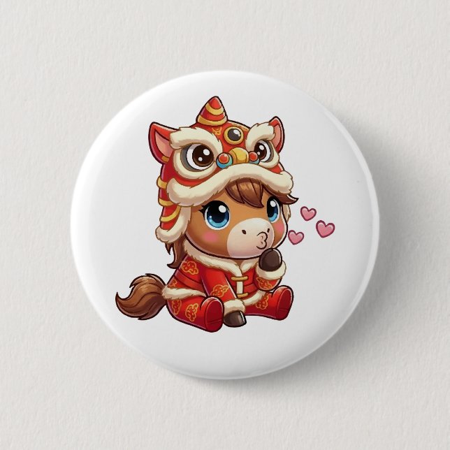 Bóton Redondo 5.08cm Chinese New Year Horse 2026 Zodiac (Frente)