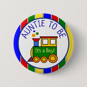 Bóton Redondo 5.08cm Choo Choo Train Baby Shower Auntie to Be