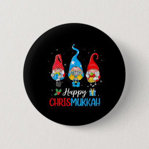Bóton Redondo 5.08cm Chrismukkah Gnomos Feliz Natal E Feliz Hanuk