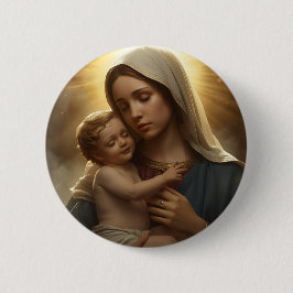 Bóton Redondo 5.08cm Christian Faith Pin Button | Mother Mary and Jesus