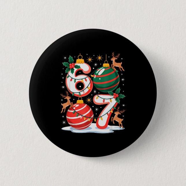 Bóton Redondo 5.08cm Christmas 67 Funny Xmas Six Seven Ugly Sweater 6-7 (Frente)