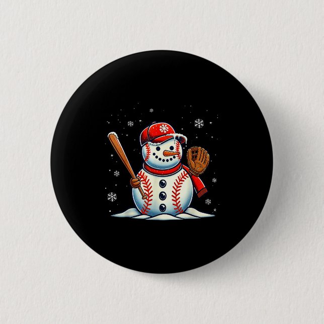 Bóton Redondo 5.08cm Christmas Baseball Snowman Boys Baseball Christmas (Frente)