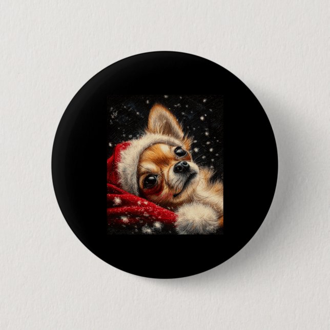 Bóton Redondo 5.08cm Christmas Chihuahua On A Long Sleeve  (Frente)