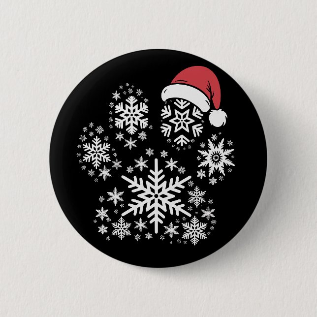 Bóton Redondo 5.08cm Christmas Dog Paw Santa Hat Pet Owner Gift (Frente)