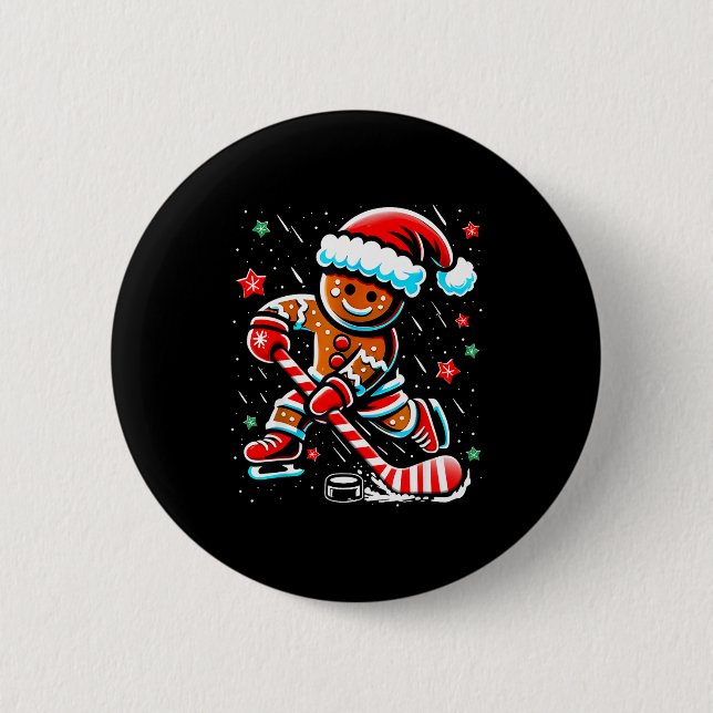 Bóton Redondo 5.08cm Christmas Gingerbread Ice Hockey Srts Funny Xmas P (Frente)