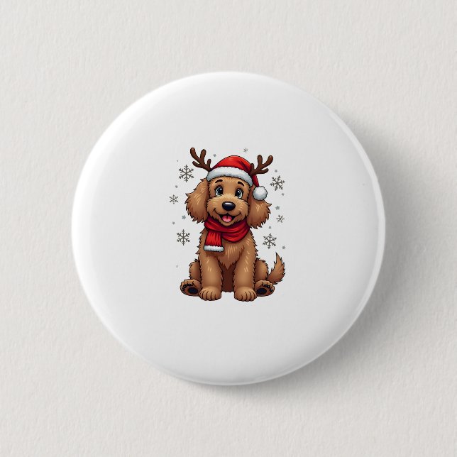 Bóton Redondo 5.08cm Christmas Goldendoodle Dog Reindeer Holiday Doodle (Frente)