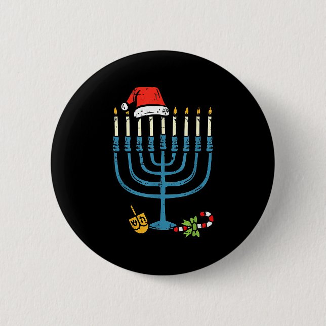 Bóton Redondo 5.08cm Christmas Hat Menorah Jew Hanukkah Chanukah Men Wo (Frente)