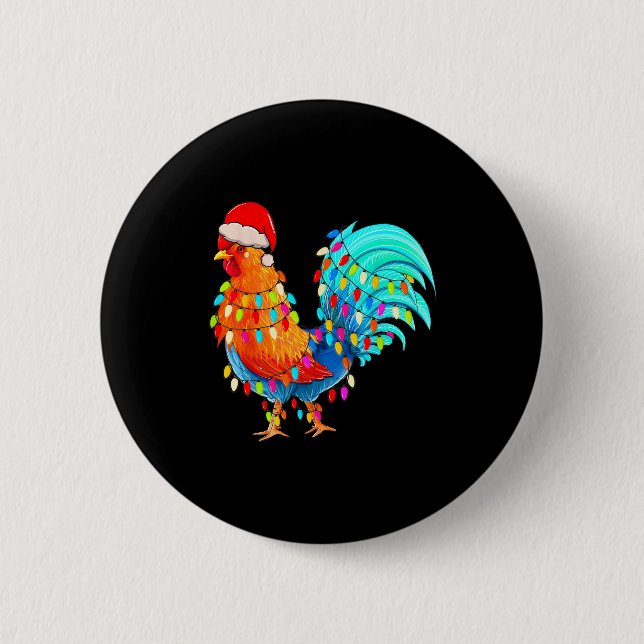 Bóton Redondo 5.08cm Christmas Lights Chicken Wearing Xmas Hat Chicken  (Frente)