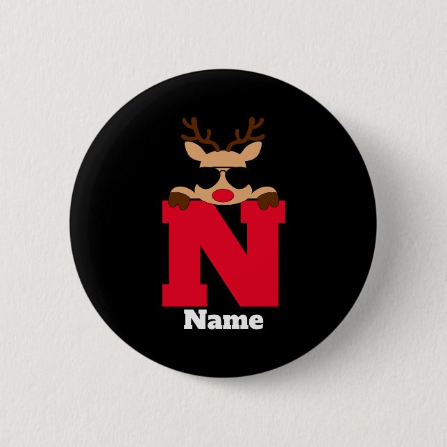 Bóton Redondo 5.08cm Christmas Monogram With Name Cool Pajama  (Frente)