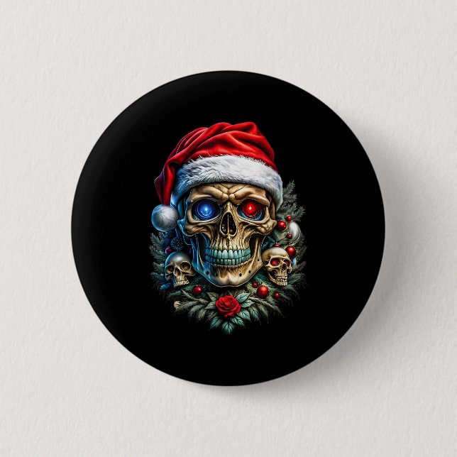 Bóton Redondo 5.08cm Christmas Outfit Skull Christmas Death Heavy Xmas  (Frente)