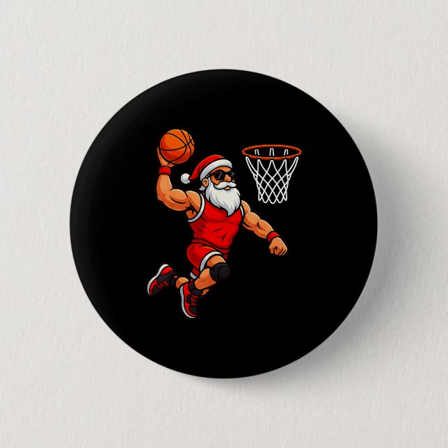 Bóton Redondo 5.08cm Christmas Santa Basketball Player Dunking Basketba (Frente)