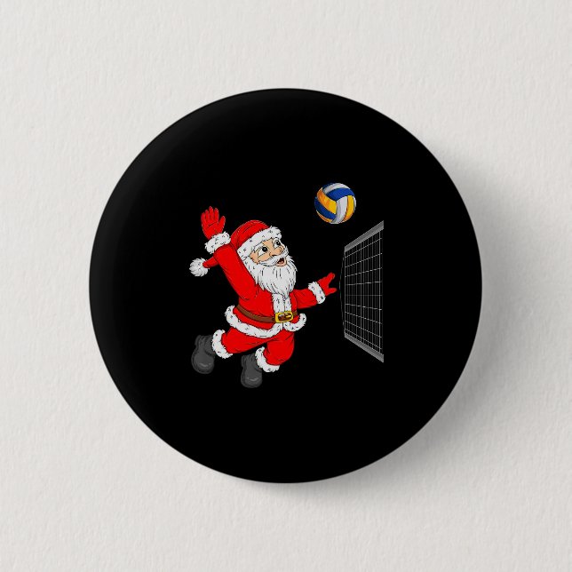 Bóton Redondo 5.08cm Christmas Santa Playing Volleyball Xmas Funny Srts (Frente)
