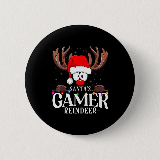 Bóton Redondo 5.08cm Christmas Santa's Gamer Reindeer Matching X-mas  (Frente)