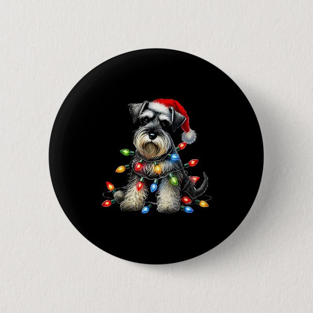 Bóton Redondo 5.08cm Christmas Schnauzer Dog Santa Hat Xmas Light Holid (Frente)