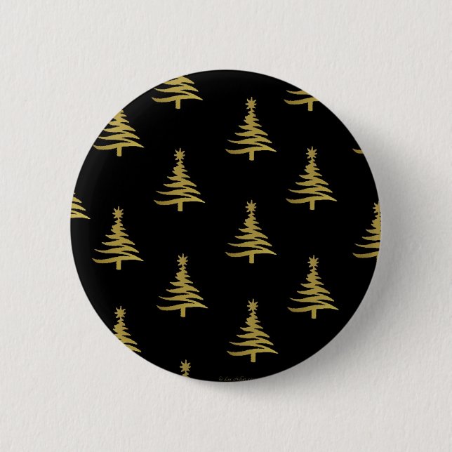 Bóton Redondo 5.08cm Christmas Trees Gold on Black (Frente)
