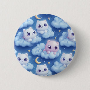 Bóton Redondo 5.08cm "Chubby Kawaii Cats and Clouds 3D Padrão Invisível