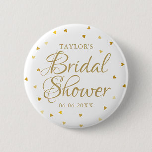 Bóton Redondo 5.08cm Chuva de Noiva Coração Dourado Moderno e Elegante