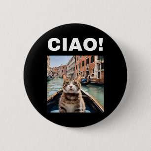 Bóton Redondo 5.08cm Ciao Funny Gondolier Cat Em Um Gondola Venetiano
