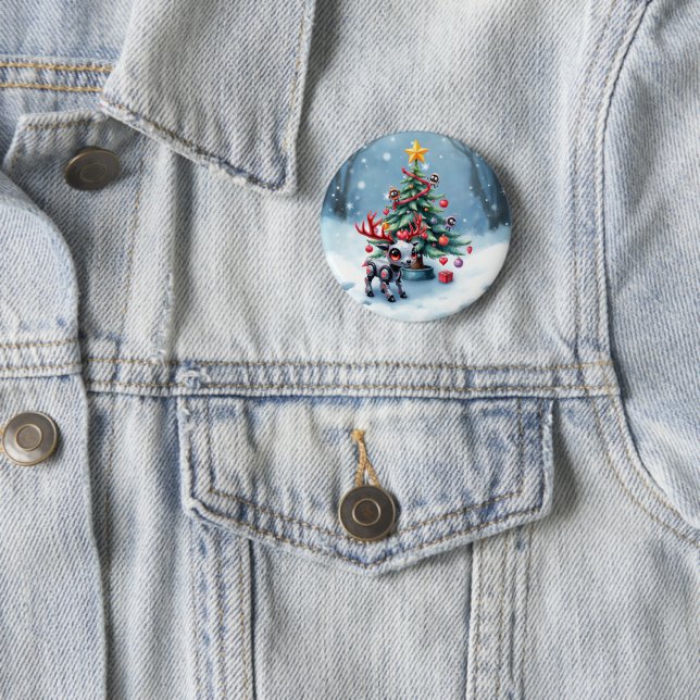 Bóton Redondo 5.08cm Ciberpunk Reindeer bonito com Árvore de Natal (In Situ)