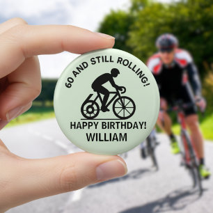 Bóton Redondo 5.08cm Ciclista aos 60 e Ainda Rolando Aniversário de 60