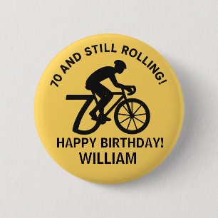 Bóton Redondo 5.08cm Ciclista dos 70 e Ainda a Rodar Aniversário de 70