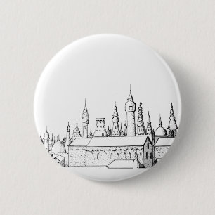 Bóton Redondo 5.08cm cidade fabulosa. trabalho de arte. preto e branco