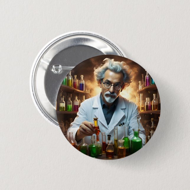 Bóton Redondo 5.08cm Cientista Num Laboratório Misturando Poções, (Frente & Verso)
