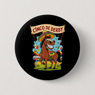 Bóton Redondo 5.08cm Cinco De Derby Funny Horse Racing Derby De Mayo