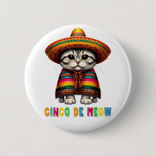 Bóton Redondo 5.08cm Cinco De Mayo Engraçado Gato Mexicano Sombrero Meo