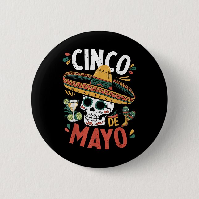 Bóton Redondo 5.08cm Cinco De Mayo Funny Camisa Mexicano Sombrero Fiest (Frente)