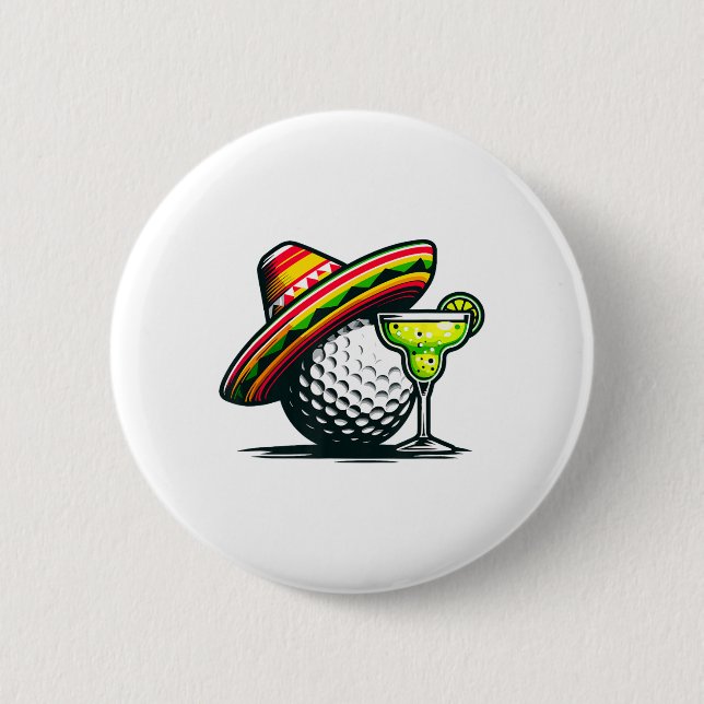 Bóton Redondo 5.08cm Cinco De Mayo Golf Ball Com Sombrero E Margarit (Frente)