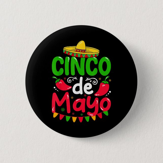 Bóton Redondo 5.08cm Cinco De Mayo Lets Fiesta Squad 5 De Mayo Mexicano (Frente)