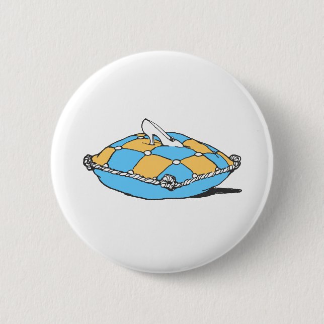 Bóton Redondo 5.08cm Cinderela Slipper no Travesseiro Teal Laranja (Frente)