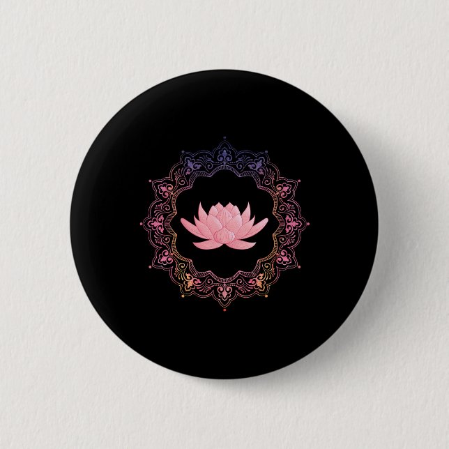 Bóton Redondo 5.08cm Círculo Mandala de Lótus Yoga Espiritual (Frente)