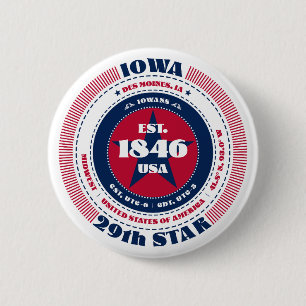 Bóton Redondo 5.08cm Círculo Patriótico de Iowa com Detalhes Estatais