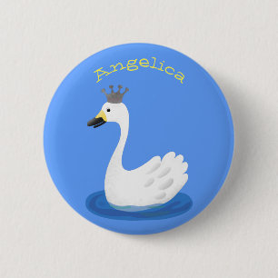 Bóton Redondo 5.08cm Cisne branco bonito com desenho animado
