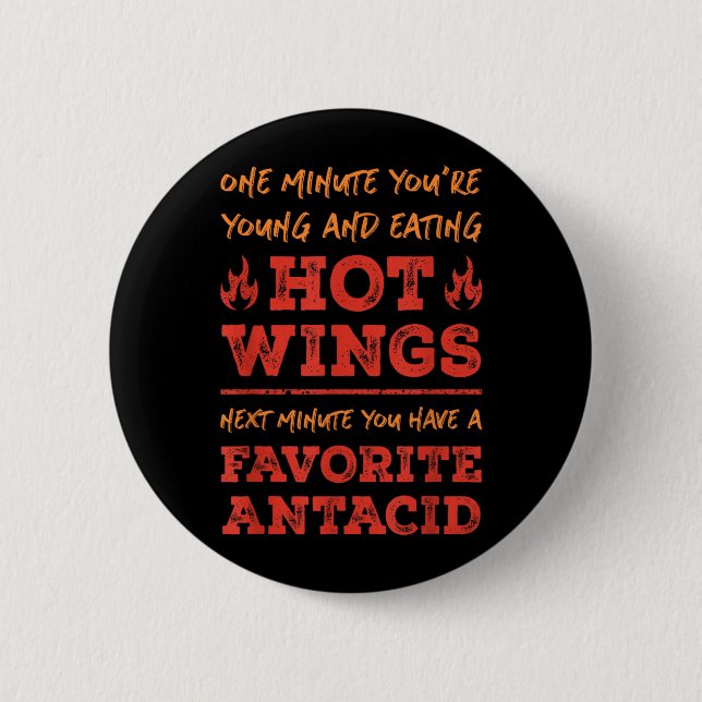 Bóton Redondo 5.08cm Citação Divertida de Comida Hot Wings Bbq Frango B (Frente)