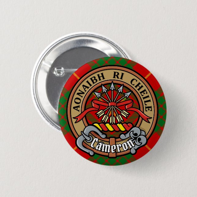 Bóton Redondo 5.08cm Clan Cameron Crest sobre Tartan (Frente & Verso)