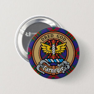 Bóton Redondo 5.08cm Clan Carnegie Crest sobre Tartan