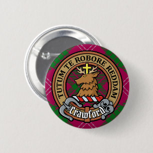 Bóton Redondo 5.08cm Clan Crawford Crest sobre Tartan
