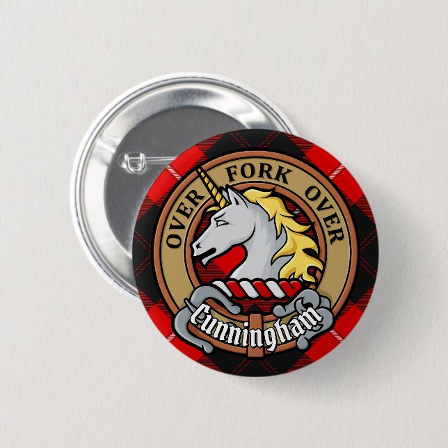 Bóton Redondo 5.08cm Clan Cunningham Crest sobre Tartan (Frente & Verso)