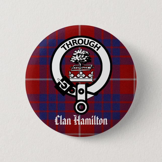 Bóton Redondo 5.08cm Clan Hamilton Crest & Tartan (Frente)