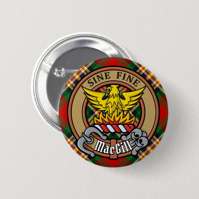 Bóton Redondo 5.08cm Clan MacGill Crest sobre Tartan (Frente & Verso)