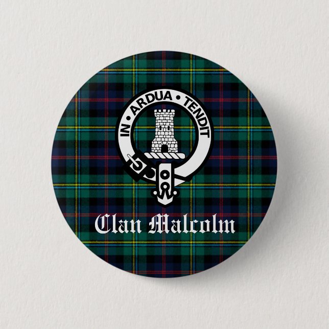 Bóton Redondo 5.08cm Clan Malcolm Crest Crachá e Tartan (Frente)